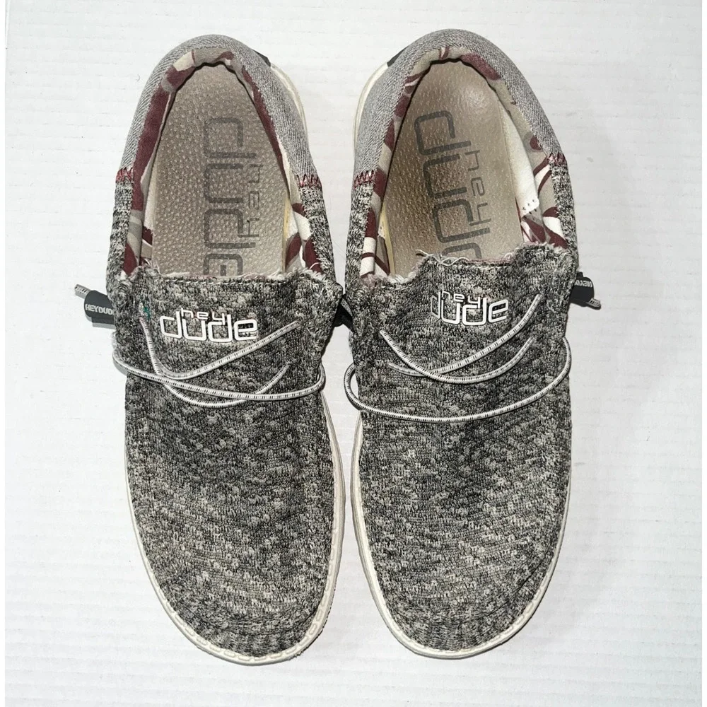 Hey Dude Shoes Mens 9 Grey Marl  Wally Sox Funk Fallen Rock Slip On Sneakers